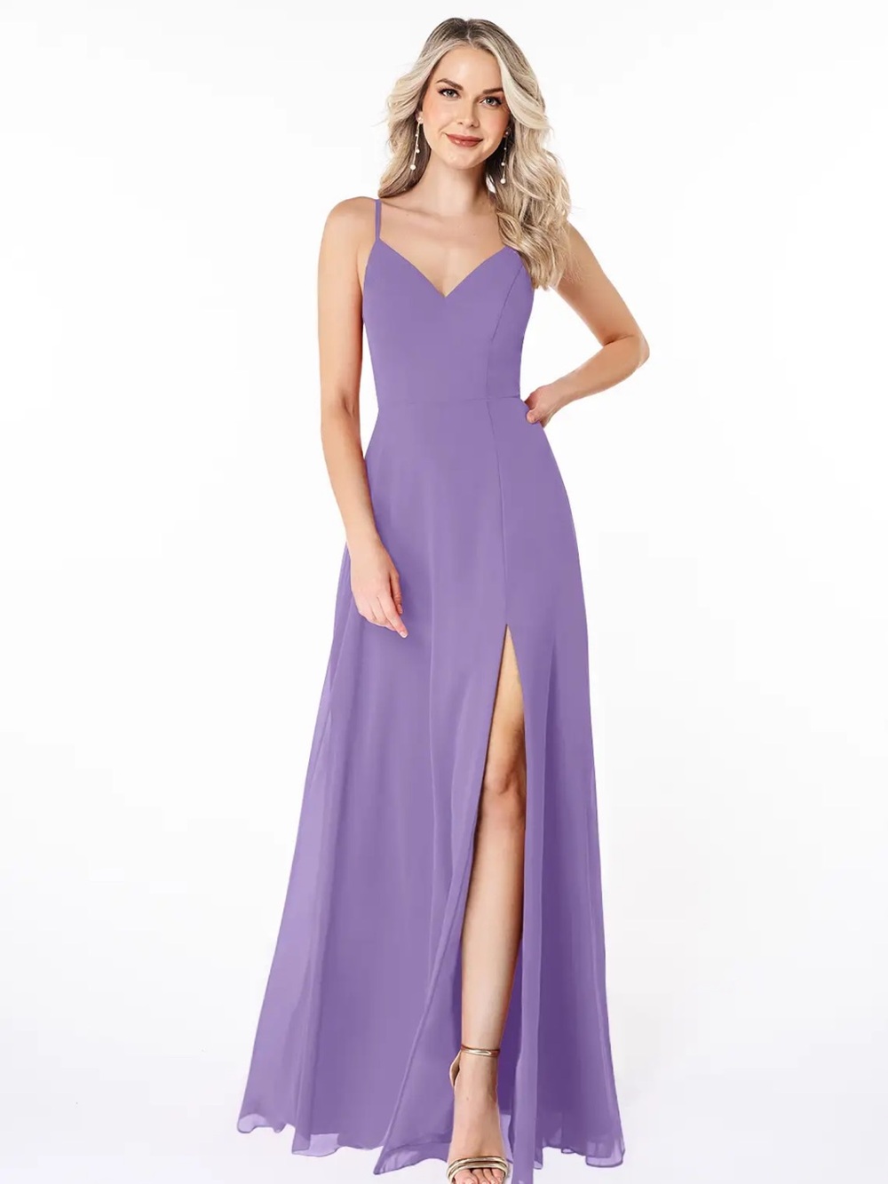 NWT Azazie Lena Tahiti A-Line Lace Chiffon Dress Purple Gown Size A4